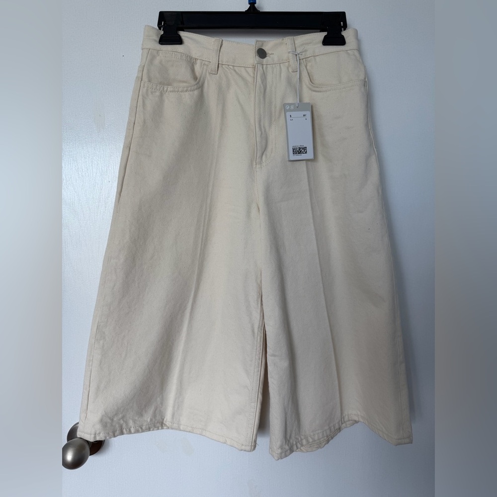 COS Longline Bermuda Denim Shorts Size 25 Off White